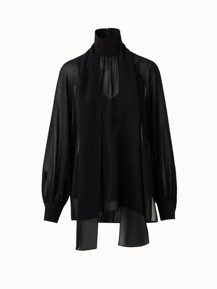 Silk Georgette Blouse Black Women Akris Blouses