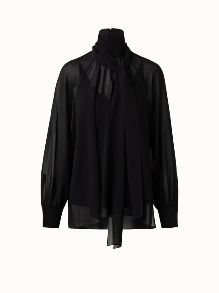 Silk Georgette Blouse Black Women Akris Blouses
