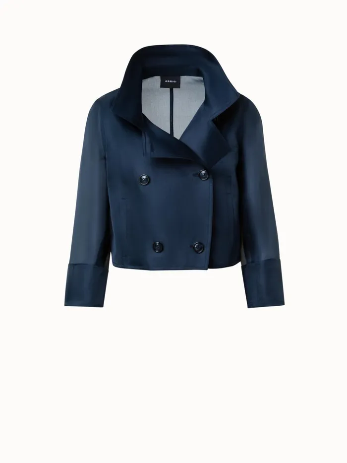 Silk Organza DoubleBreasted Short Jacket Navy Women Akris Jackets