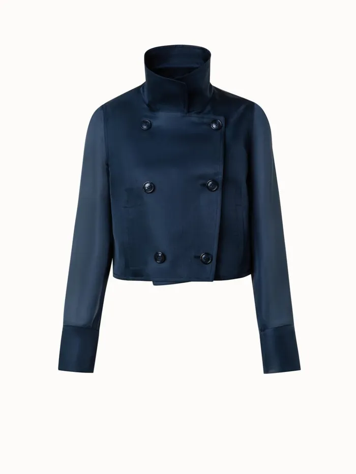 Silk Organza DoubleBreasted Short Jacket Navy Women Akris Jackets