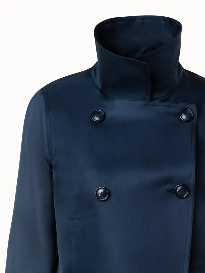 Silk Organza DoubleBreasted Short Jacket Navy Women Akris Jackets