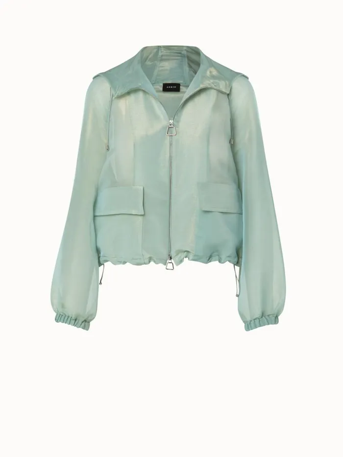 Silk Techno Iridescent Organza Blouson Jacket Mint Women Akris Jackets