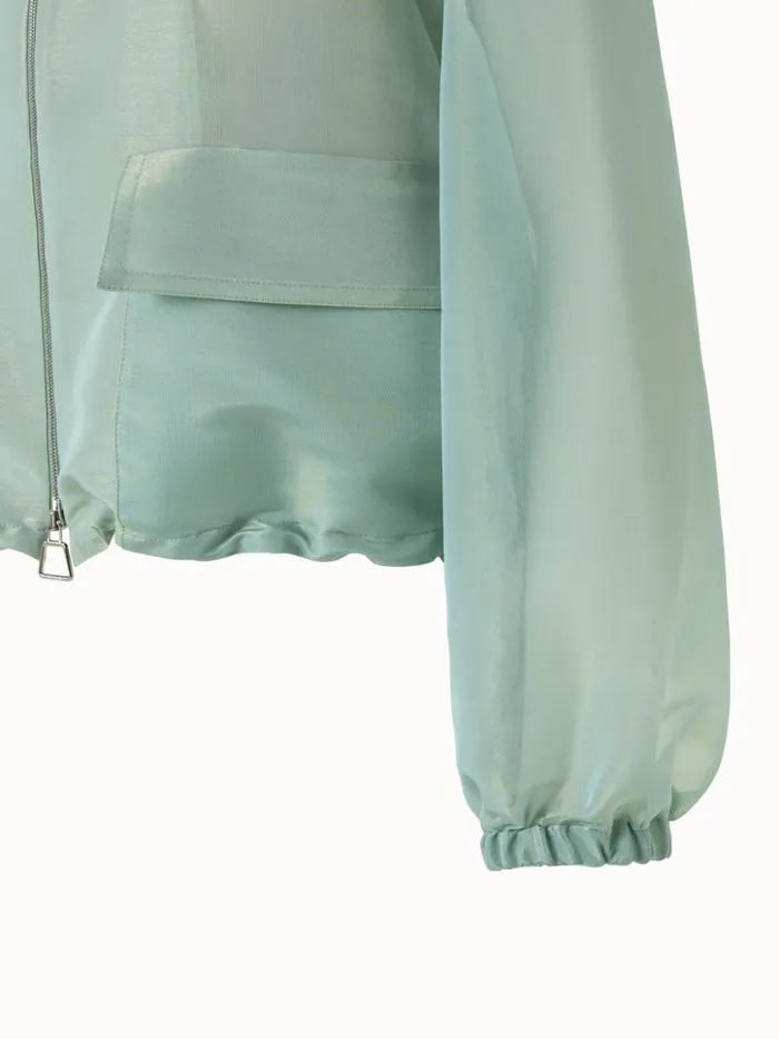 Silk Techno Iridescent Organza Blouson Jacket Mint Women Akris Jackets