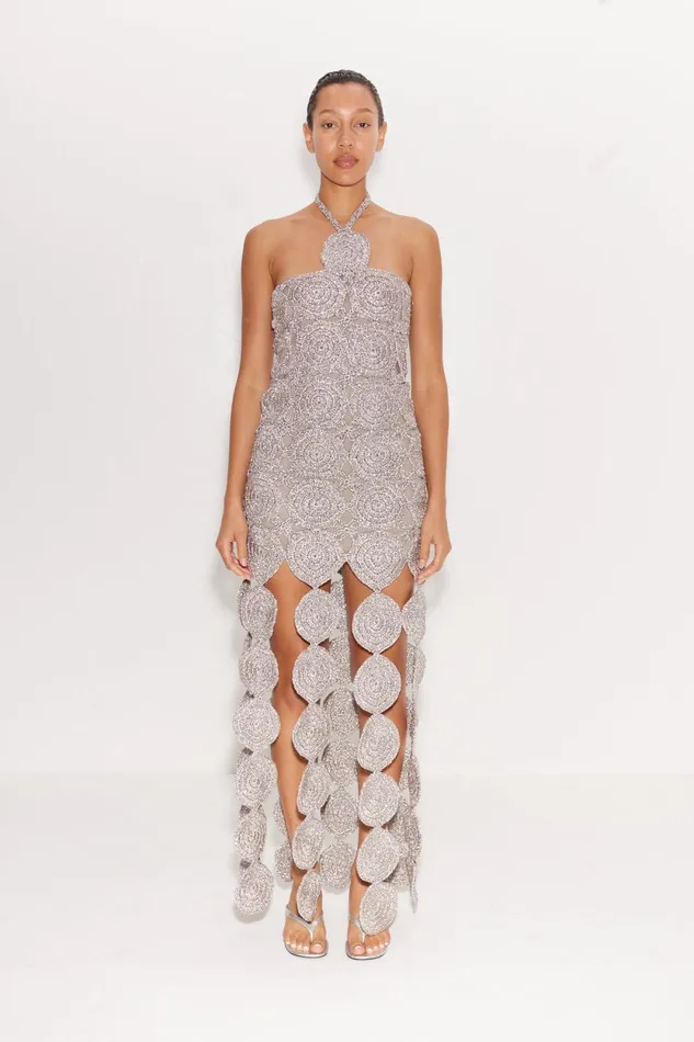 Simon Miller Dresses Beep Beep Dress In Satellite Silver Hand Knit Lurex Crochet 8211 Women