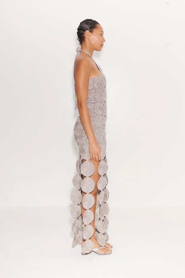 Simon Miller Dresses Beep Beep Dress In Satellite Silver Hand Knit Lurex Crochet 8211 Women Simon Miller Dresses Beep Beep Dress In Satellite Silver Hand Knit Lurex Crochet 8211 Women