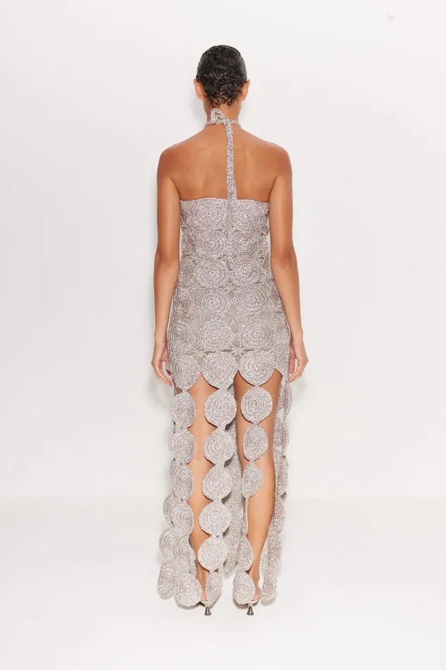 Simon Miller Dresses Beep Beep Dress In Satellite Silver Hand Knit Lurex Crochet 8211 Women Simon Miller Dresses Beep Beep Dress In Satellite Silver Hand Knit Lurex Crochet 8211 Women