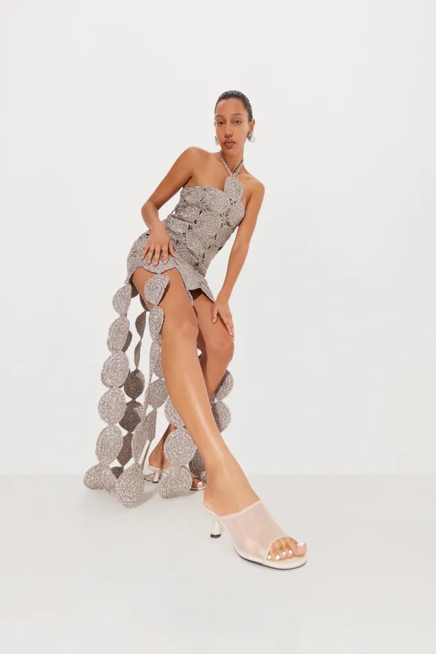 Simon Miller Dresses Beep Beep Dress In Satellite Silver Hand Knit Lurex Crochet 8211 Women Simon Miller Dresses Beep Beep Dress In Satellite Silver Hand Knit Lurex Crochet 8211 Women
