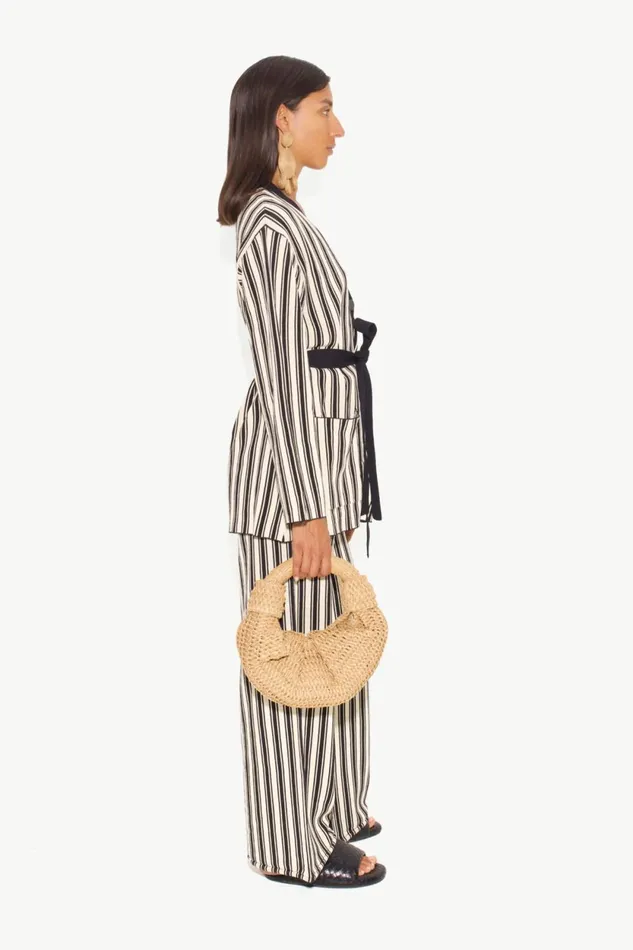 Simon Miller Sweaters Max Belted Knit Cardigan In BlackRice Flour Stripe 8211 Women