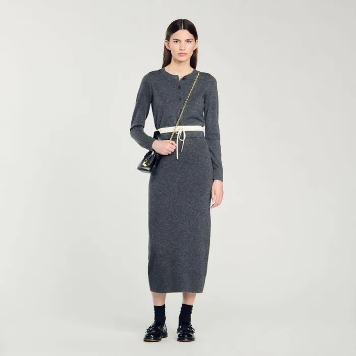 Skirts Women SANDRO Long Double Waistband Skirt Dark Grey
