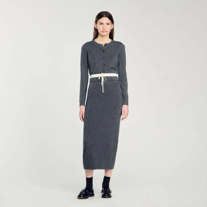 Skirts Women SANDRO Long Double Waistband Skirt Dark Grey