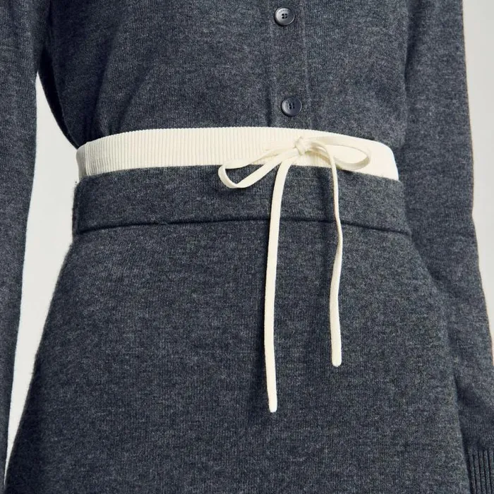 Skirts Women SANDRO Long Double Waistband Skirt Dark Grey