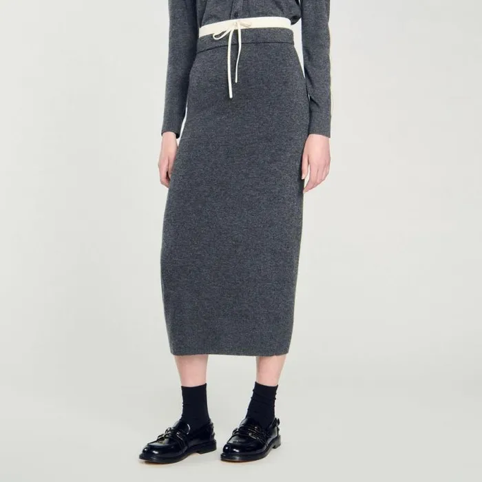 Skirts Women SANDRO Long Double Waistband Skirt Dark Grey