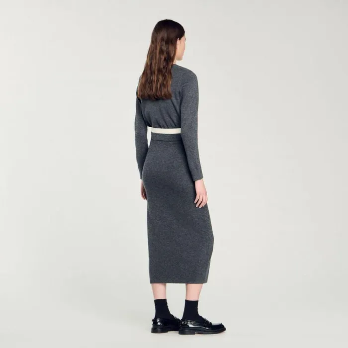Skirts Women SANDRO Long Double Waistband Skirt Dark Grey
