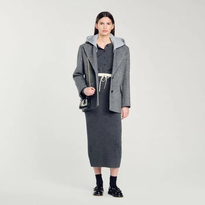 Skirts Women SANDRO Long Double Waistband Skirt Dark Grey
