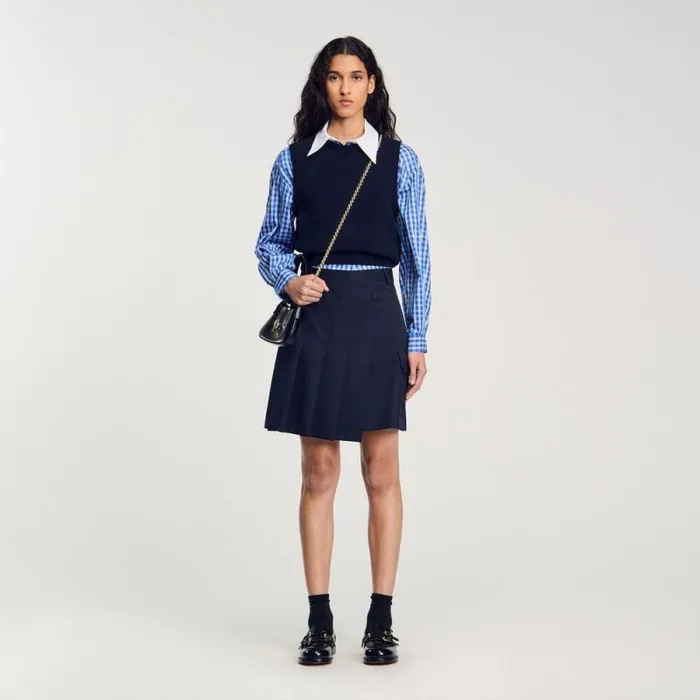 Skirts Women SANDRO Short Asymmetrical Pleated Skirt Navy Blue