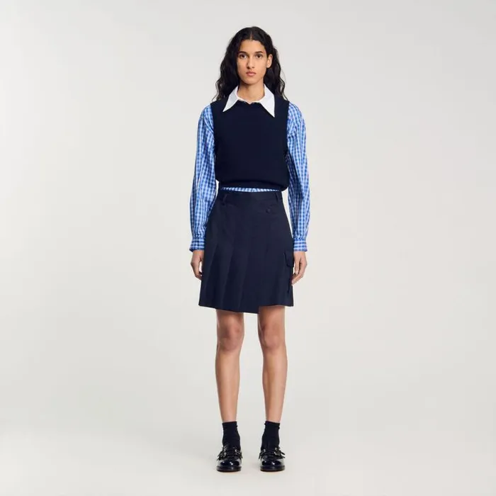 Skirts Women SANDRO Short Asymmetrical Pleated Skirt Navy Blue