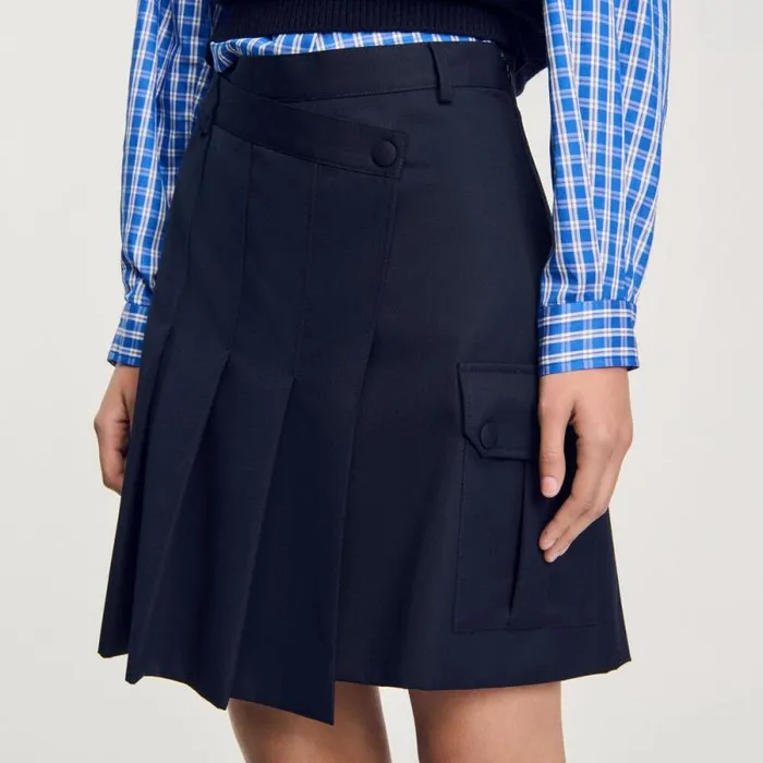 Skirts Women SANDRO Short Asymmetrical Pleated Skirt Navy Blue