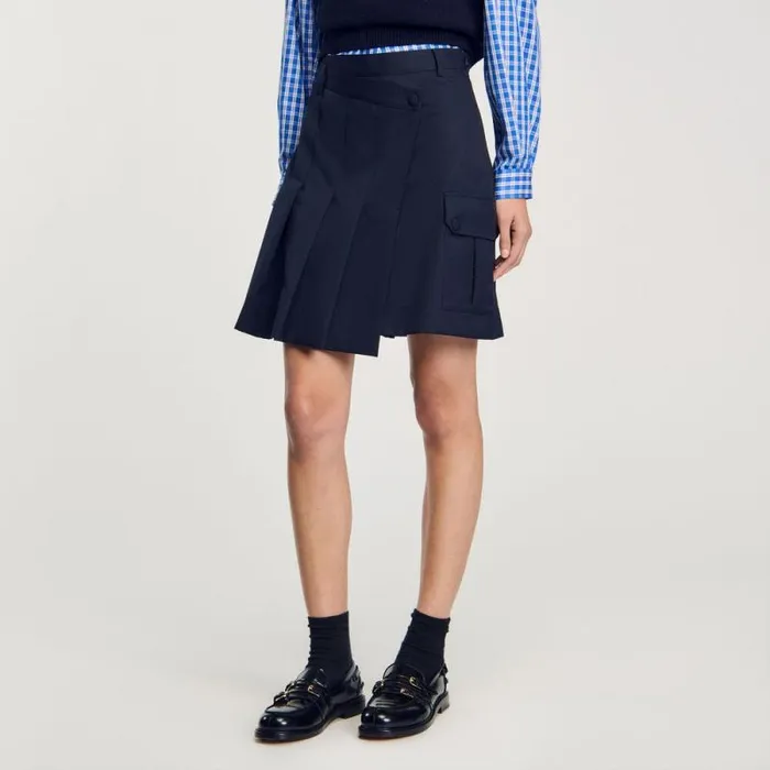 Skirts Women SANDRO Short Asymmetrical Pleated Skirt Navy Blue