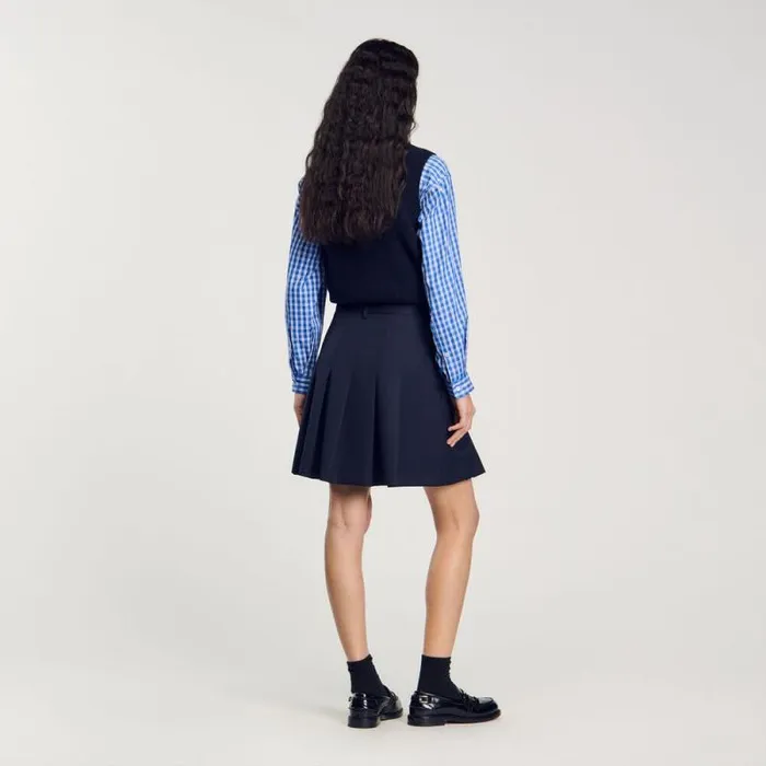 Skirts Women SANDRO Short Asymmetrical Pleated Skirt Navy Blue
