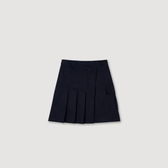 Skirts Women SANDRO Short Asymmetrical Pleated Skirt Navy Blue