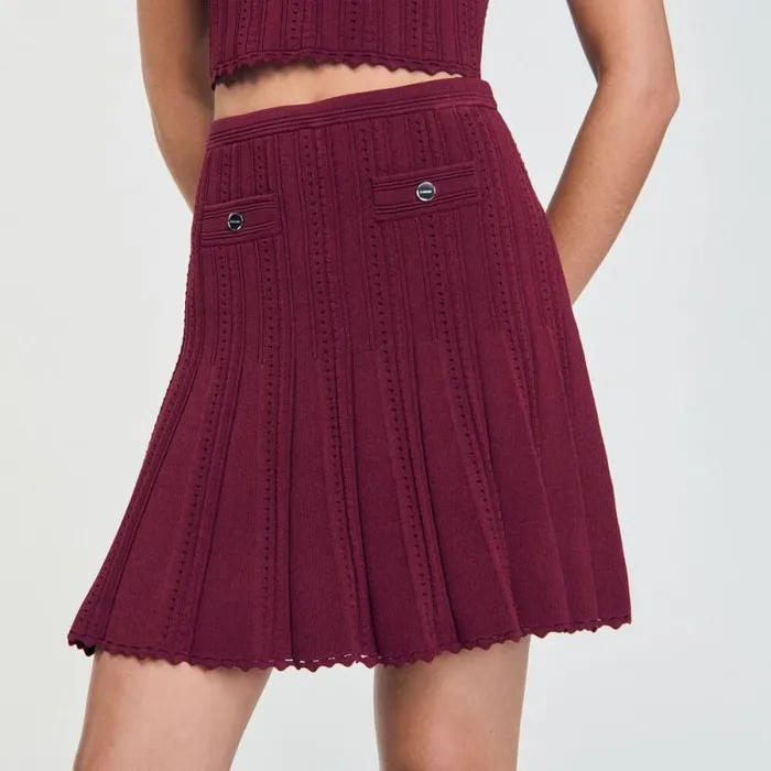 Skirts Women SANDRO Short Pleated Knit Skirt Burgundy