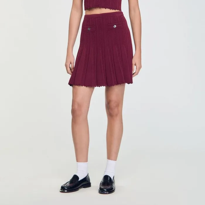 Skirts Women SANDRO Short Pleated Knit Skirt Burgundy