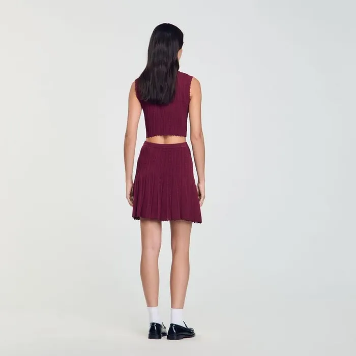 Skirts Women SANDRO Short Pleated Knit Skirt Burgundy