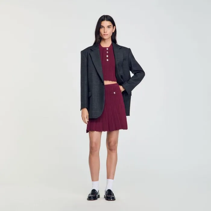 Skirts Women SANDRO Short Pleated Knit Skirt Burgundy