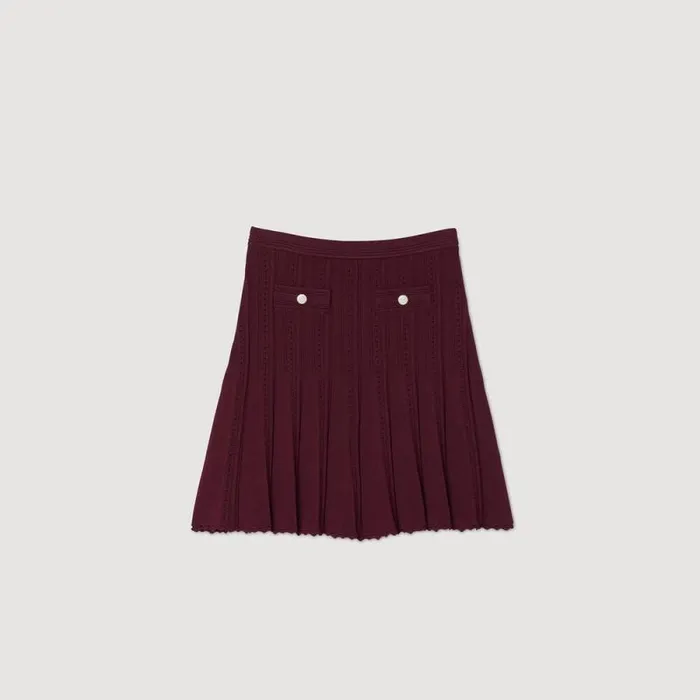 Skirts Women SANDRO Short Pleated Knit Skirt Burgundy