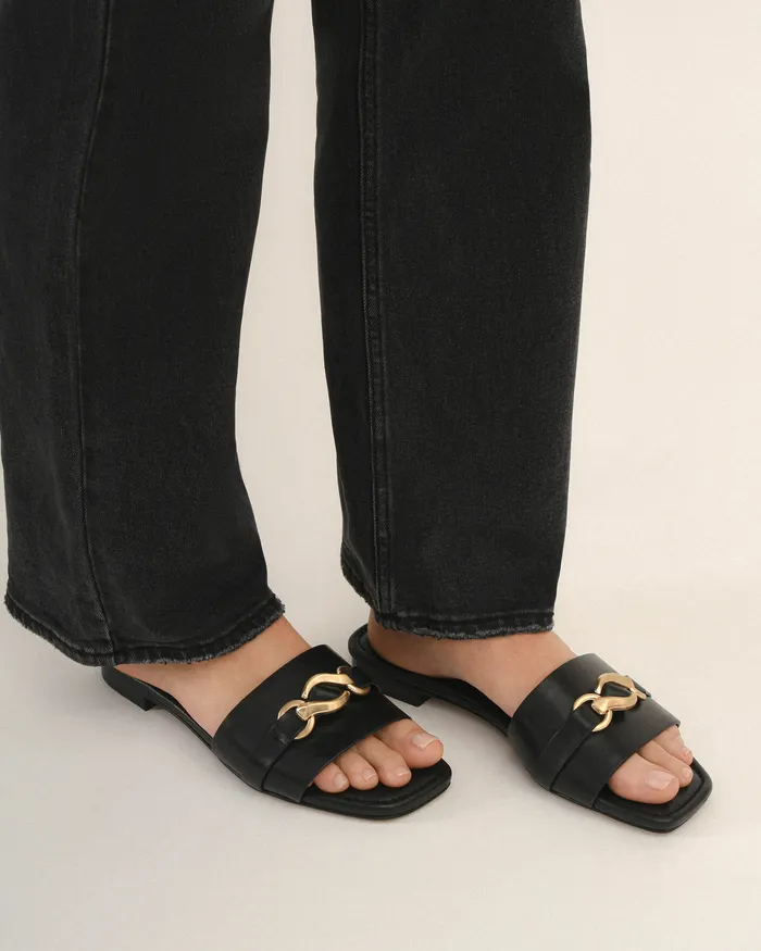 SLIDES jomercer Women Pablo flat slide black leather