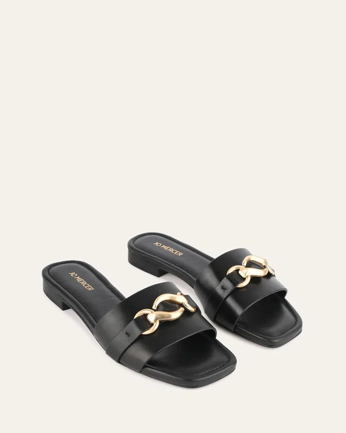 SLIDES jomercer Women Pablo flat slide black leather