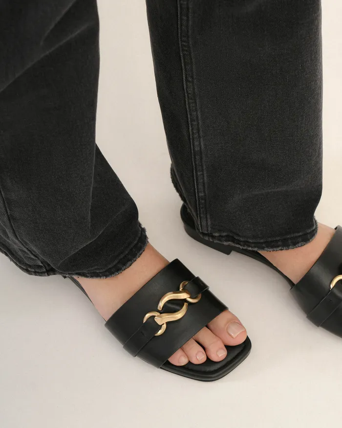 SLIDES jomercer Women Pablo flat slide black leather