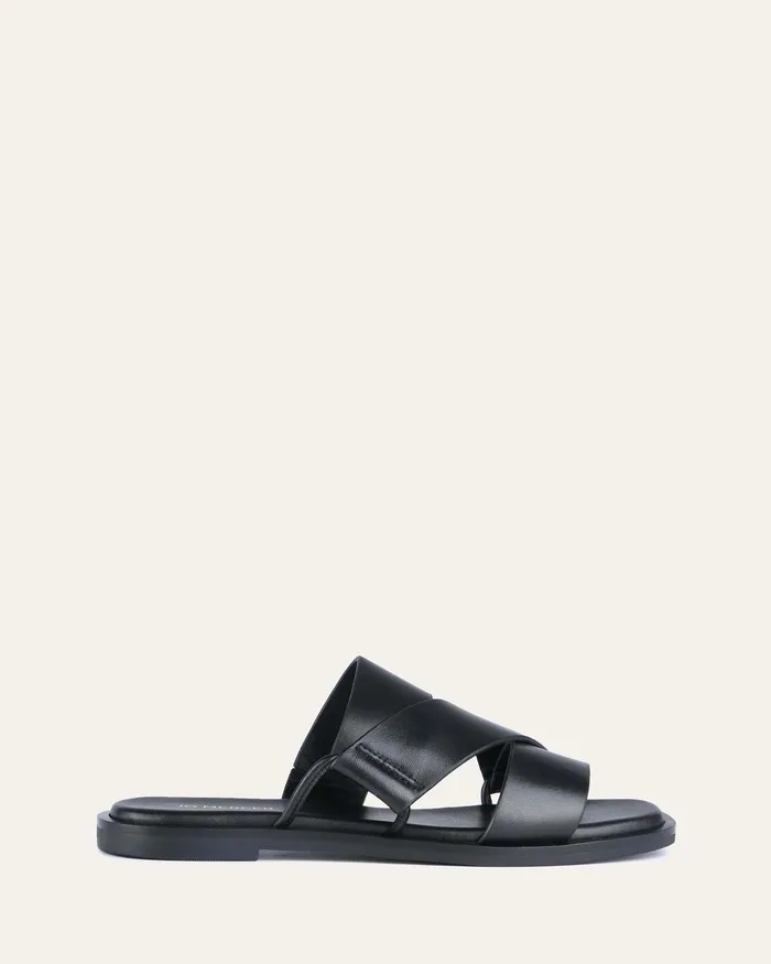 SLIDES jomercer Women Shelby flat slides black leather