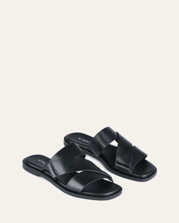 SLIDES jomercer Women Shelby flat slides black leather SLIDES jomercer Women Shelby flat slides black leather