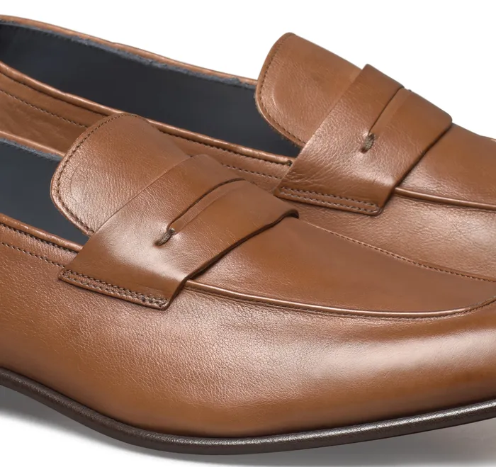 SlipOns and Loafers Johnston and Murphy Men Taylor Penny Loafer Tan Italian Calfskin
