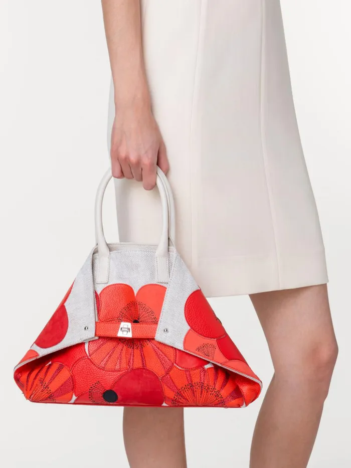 Small Ai Messenger Bag In Poppies On Canvas Patchwork Multicolor Women Akris Top Handle Bags