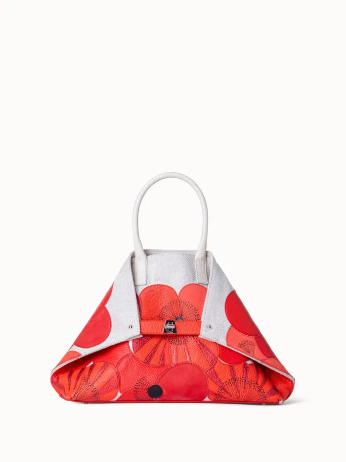 Small Ai Messenger Bag In Poppies On Canvas Patchwork Multicolor Women Akris Top Handle Bags