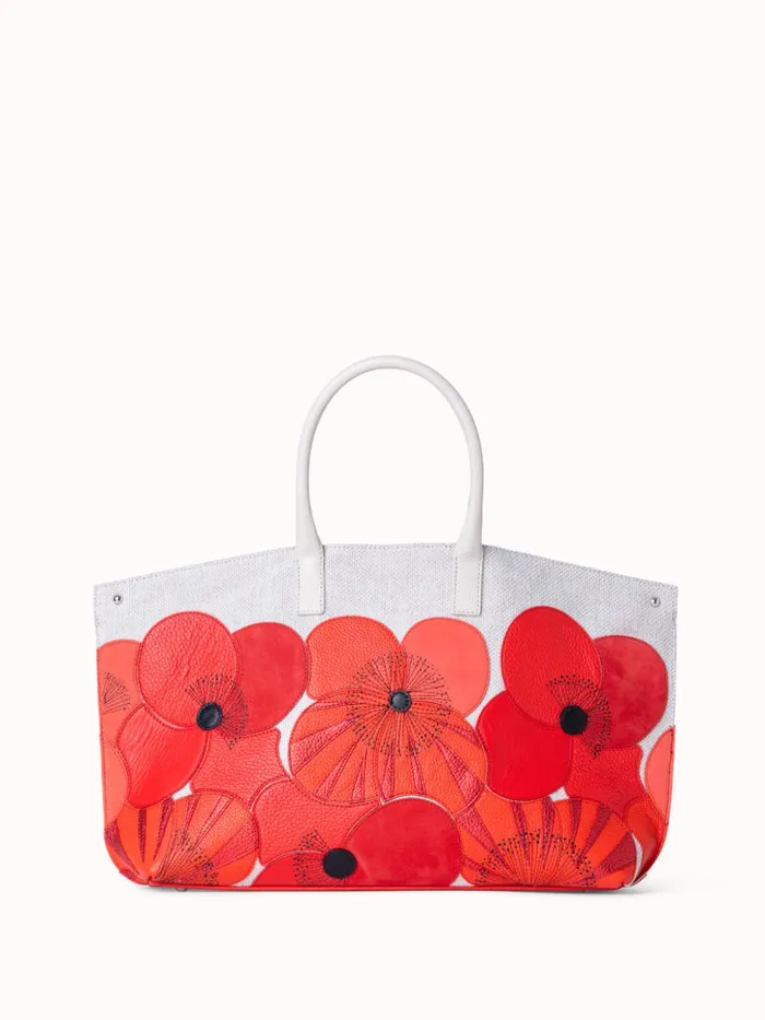 Small Ai Messenger Bag In Poppies On Canvas Patchwork Multicolor Women Akris Top Handle Bags