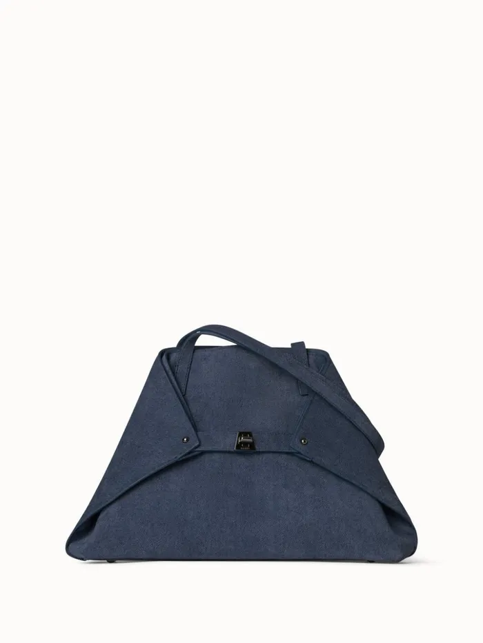 Small Ai Shoulder Bag In Suede Leather With Denim Look Indigo Women Akris Shoulder Bags