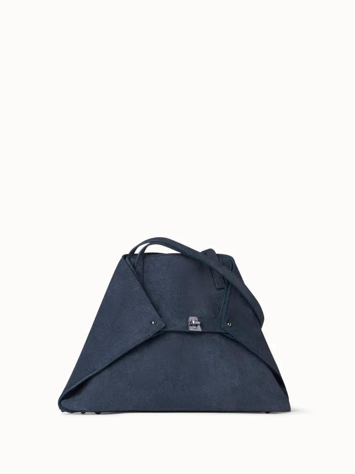 Small Ai Shoulder Bag In Suede Leather With Denim Look Indigo Women Akris Shoulder Bags