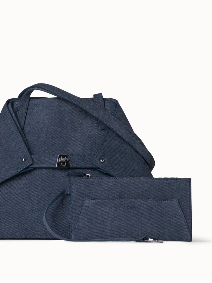 Small Ai Shoulder Bag In Suede Leather With Denim Look Indigo Women Akris Shoulder Bags