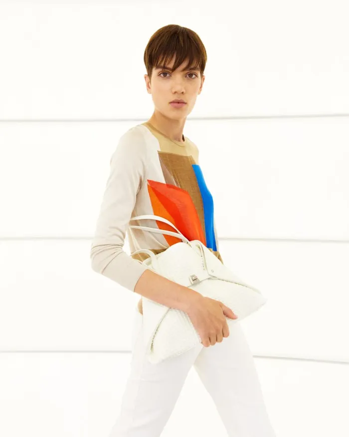 Small Ai Shoulder Bag In Techno Trapezoid Fabric White Women Akris Shoulder Bags