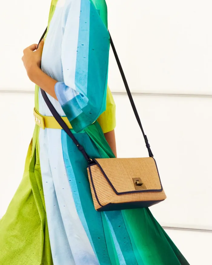 Small Anouk Day Bag In Raffia Camelmarine Women Akris Crossbody Bags