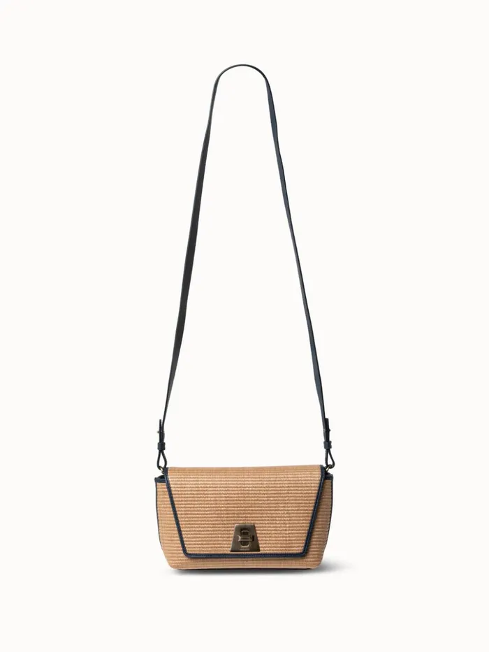 Small Anouk Day Bag In Raffia Camelmarine Women Akris Crossbody Bags
