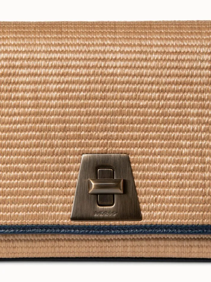Small Anouk Day Bag In Raffia Camelmarine Women Akris Crossbody Bags