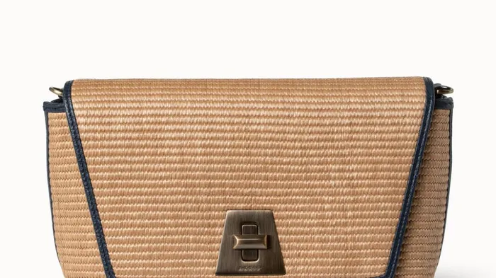 Small Anouk Day Bag In Raffia Camelmarine Women Akris Crossbody Bags