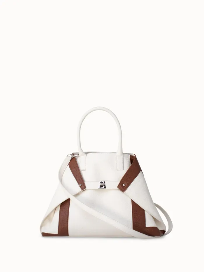 Small Messenger Bag In Leather Intarsien Whitecaramel Women Akris Tote Bags