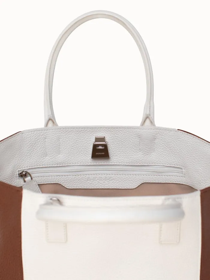 Small Messenger Bag In Leather Intarsien Whitecaramel Women Akris Tote Bags
