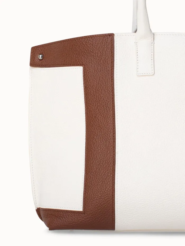 Small Messenger Bag In Leather Intarsien Whitecaramel Women Akris Tote Bags