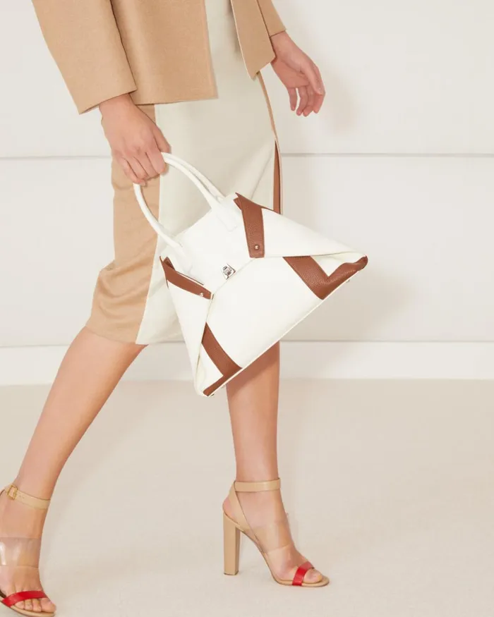 Small Messenger Bag In Leather Intarsien Whitecaramel Women Akris Tote Bags